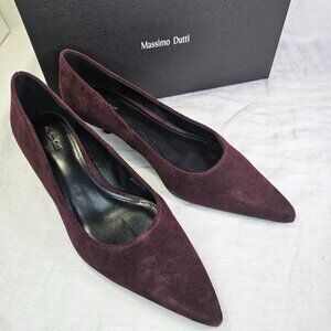 Massimo Dutti Salon Ante Suede 1.5” Kitten Heel Pump Shoes US9 Wine Burgundy